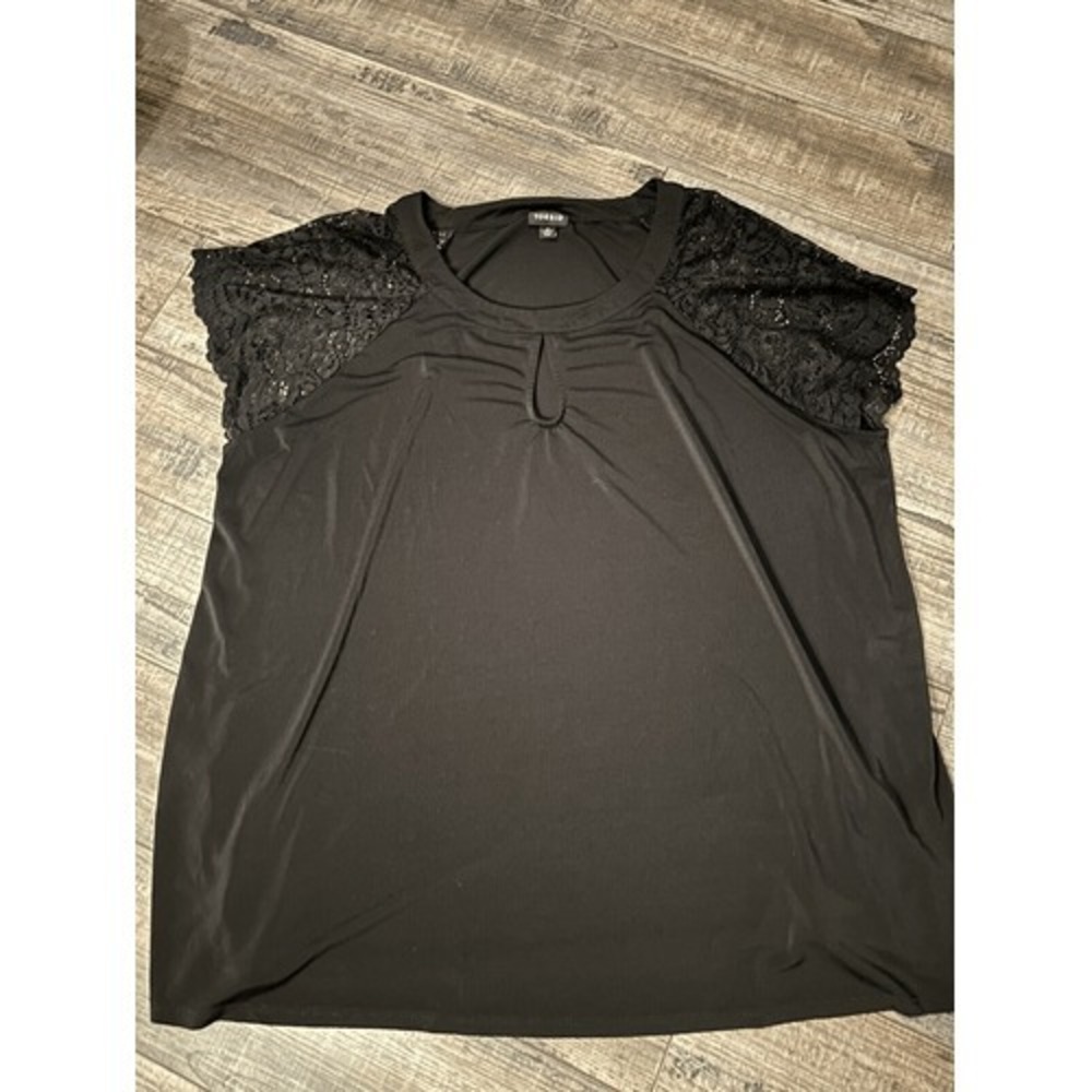 TORRID Women's Blouse Sz 3 Black Plus Size Lace Sleeves Loose Fit